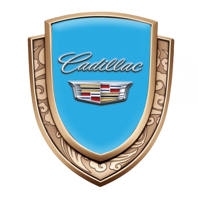 Cadillac Emblem Ornament Gold Sky Blue Classic Chromed Coat Of Arms