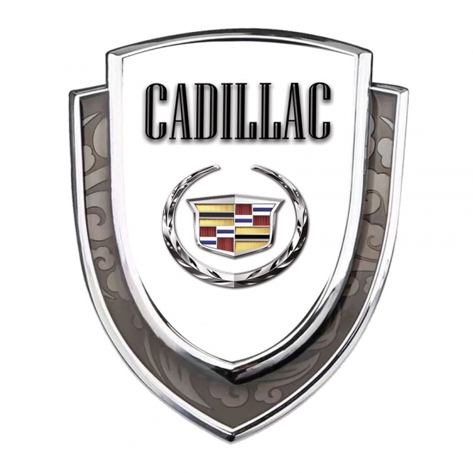 Cadillac Emblem Car Badge Silver White Background Chrome Laurel Edition