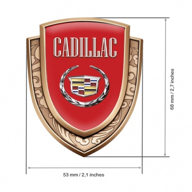 Cadillac Bodyside Emblem Self Adhesive Gold Red Base Chrome Laurel Logo