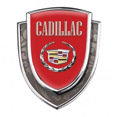 Cadillac Bodyside Emblem Self Adhesive Silver Red Base Chrome Laurel Logo