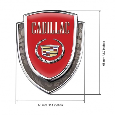 Cadillac Bodyside Emblem Self Adhesive Silver Red Base Chrome Laurel Logo