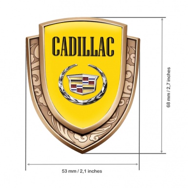 Cadillac Metal Domed Emblem Gold Yellow Base Chrome Laurel Edition