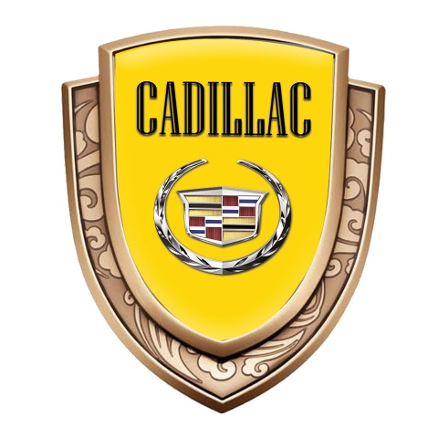 Cadillac Metal Domed Emblem Gold Yellow Base Chrome Laurel Edition