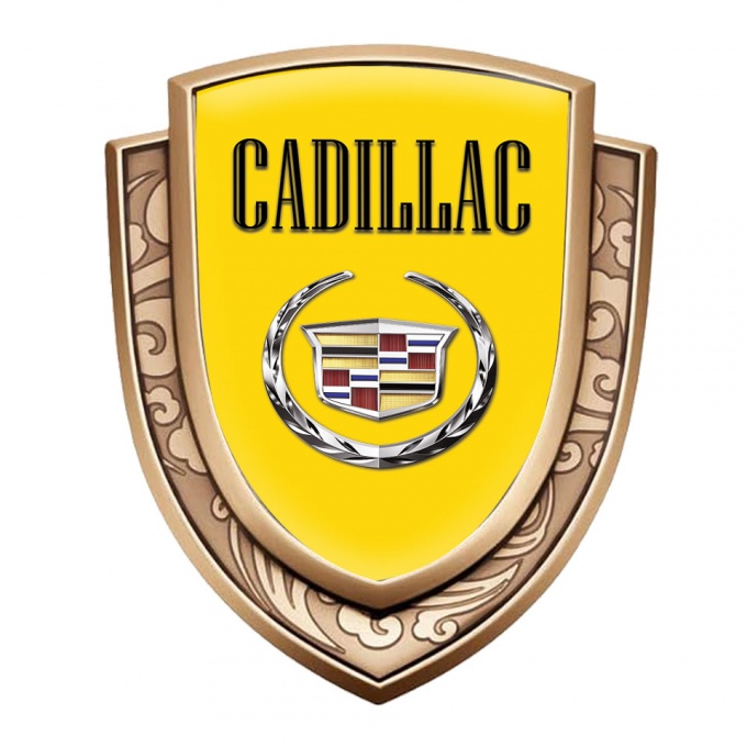 Cadillac Metal Domed Emblem Gold Yellow Base Chrome Laurel Edition