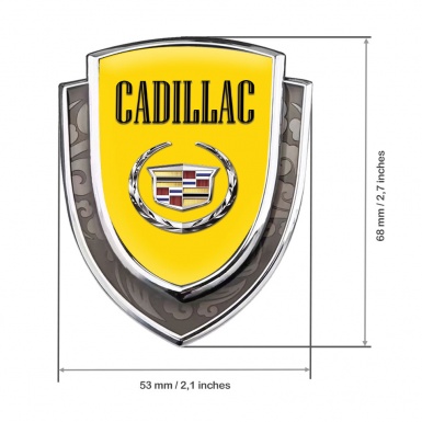 Cadillac Metal Domed Emblem Silver Yellow Base Chrome Laurel Edition