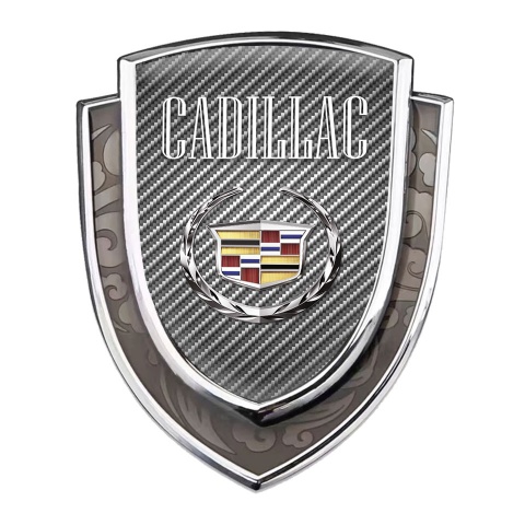 Cadillac Badge Self Adhesive Silver Light Carbon Chrome Laurel Design