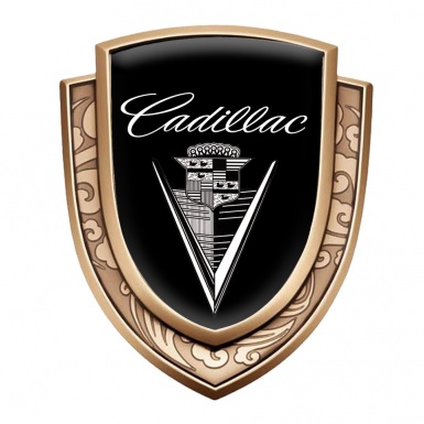 Cadillac Emblem Badge Self Adhesive Gold Black Base White Vintage Logo