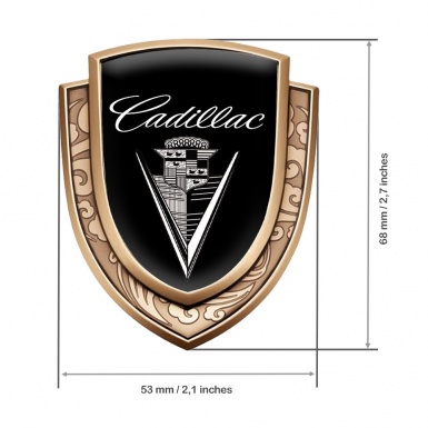 Cadillac Emblem Badge Self Adhesive Gold Black Base White Vintage Logo