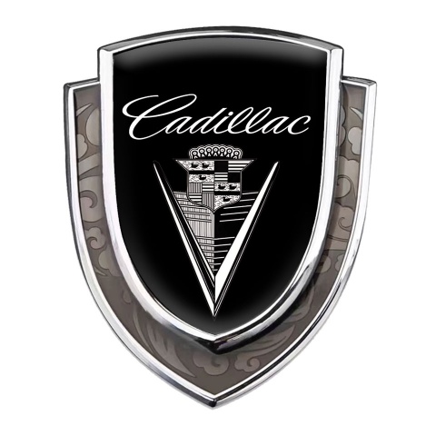 Cadillac Emblem Badge Self Adhesive Silver Black Base White Vintage Logo