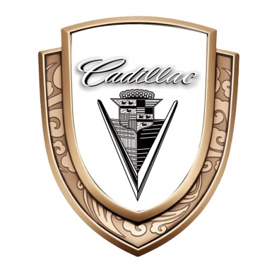 Cadillac Emblem Fender Badge Gold White Base Black Vintage Logo