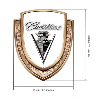 Cadillac Emblem Fender Badge Gold White Base Black Vintage Logo