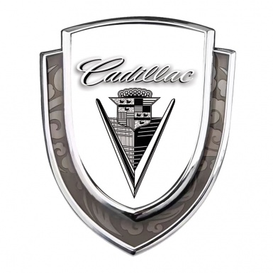 Cadillac Emblem Fender Badge Silver White Base Black Vintage Logo