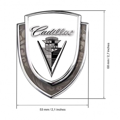 Cadillac Emblem Fender Badge Silver White Base Black Vintage Logo