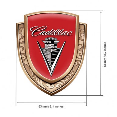 Cadillac Metal Emblem Self Adhesive Gold Red Base Monochrome Vintage Logo