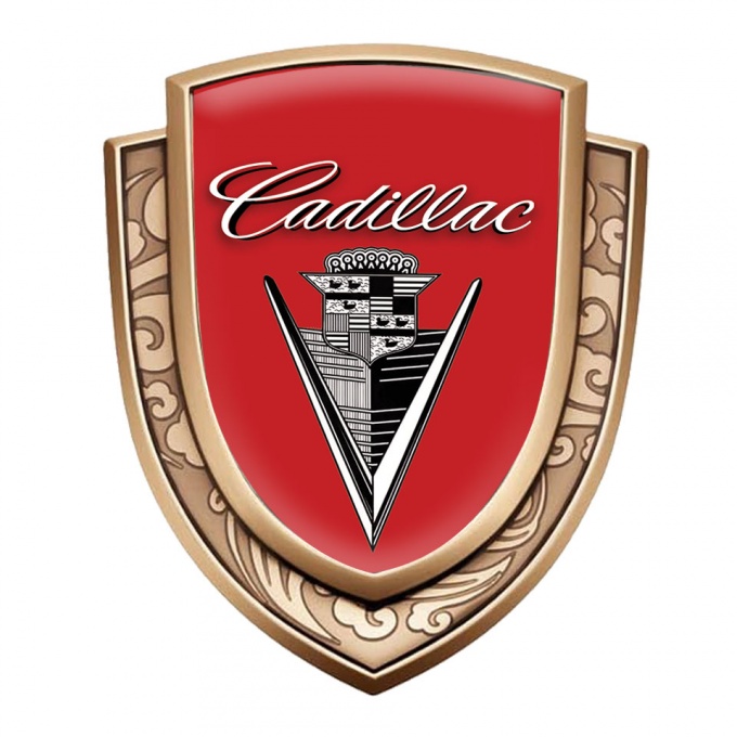 Cadillac Metal Emblem Self Adhesive Gold Red Base Monochrome Vintage Logo