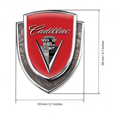 Cadillac Metal Emblem Self Adhesive Silver Red Base Monochrome Vintage Logo