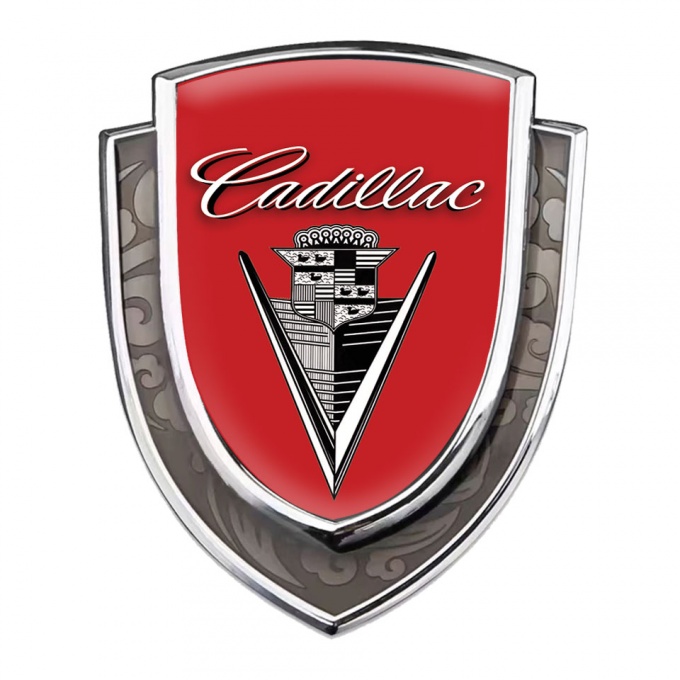 Cadillac Metal Emblem Self Adhesive Silver Red Base Monochrome Vintage Logo