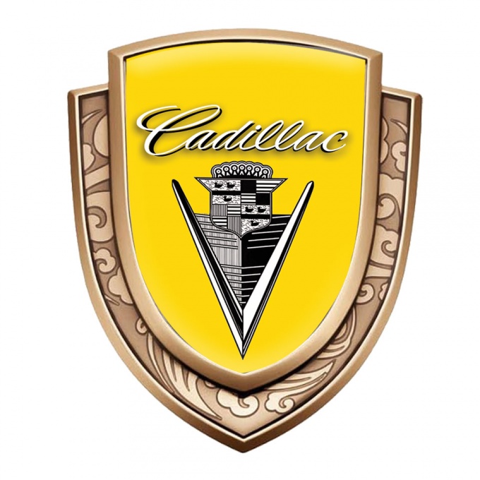 Cadillac Fender Emblem Badge Gold Yellow Base Monochrome Vintage Logo