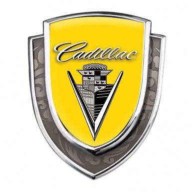 Cadillac Fender Emblem Badge Silver Yellow Base Monochrome Vintage Logo