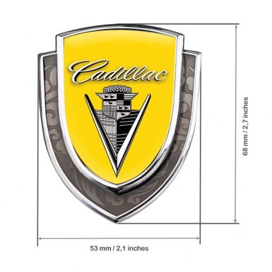 Cadillac Fender Emblem Badge Silver Yellow Base Monochrome Vintage Logo