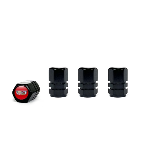 Cadillac Valve Caps Black 4 pcs Red Silicone Sticker with Multicolour Logo