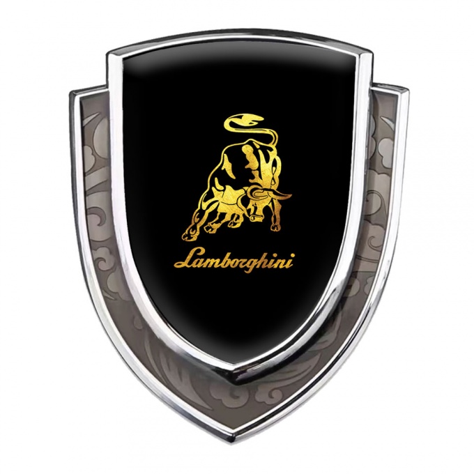 Lamborghini Metal Emblem Self Adhesive Silver Black Base Glimmering Logo