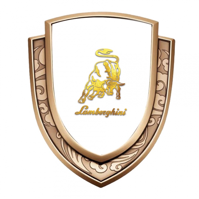 Lamborghini Fender Emblem Badge Gold White Base Glimmering Logo