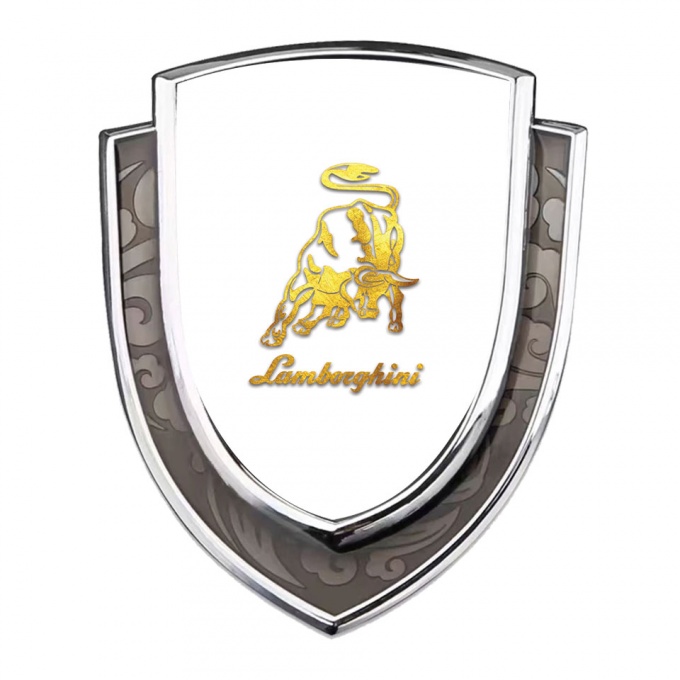 Lamborghini Fender Emblem Badge Silver White Base Glimmering Logo