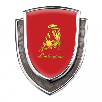 Lamborghini Emblem Trunk Badge Silver Red Fill Glimmering Logo Design