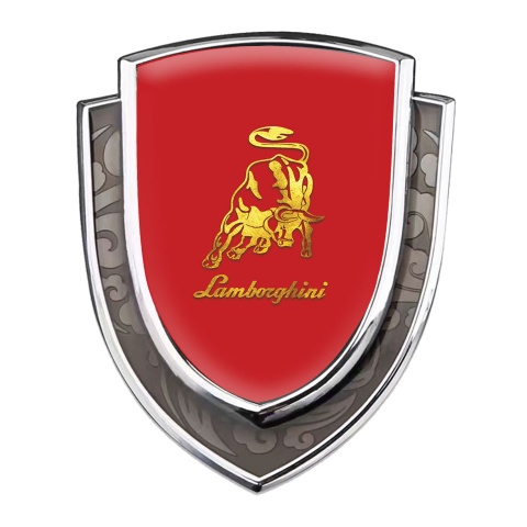 Lamborghini Emblem Trunk Badge Silver Red Fill Glimmering Logo Design