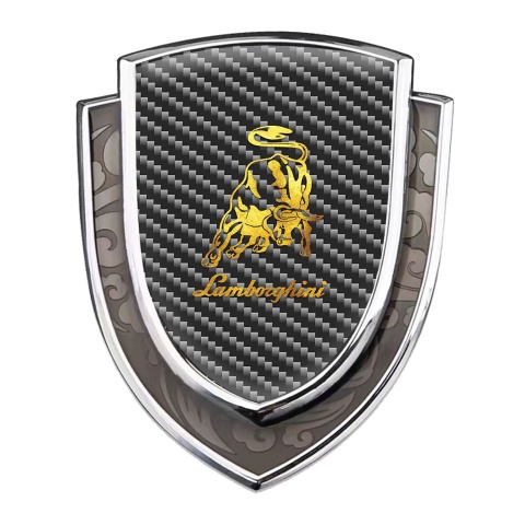 Lamborghini Domed Emblem Silver Black Carbon Polished Bull Logo Edition