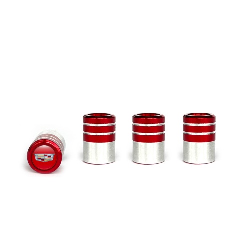Cadillac Valve Caps Red 4 pcs Red Silicone Sticker with Multicolour Logo