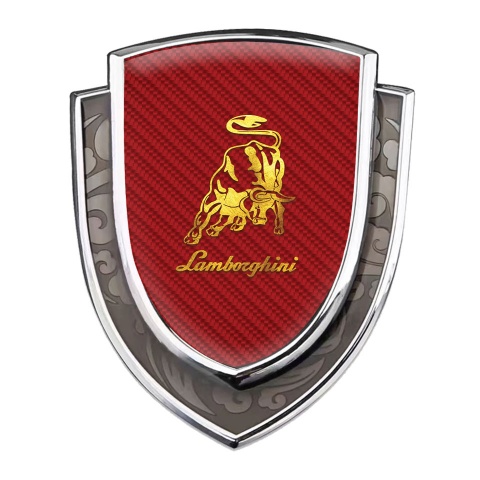 Lamborghini Emblem Car Badge Silver Red Carbon Glimmering Logo