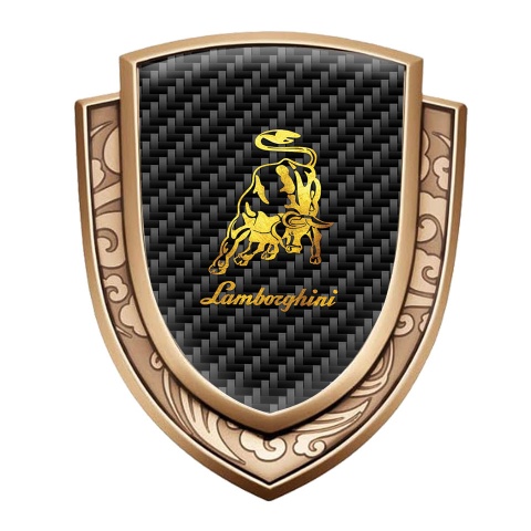 Lamborghini Metal Domed Emblem Gold Carbon Fiber Glimmering Bull