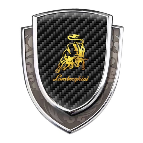 Lamborghini Metal Domed Emblem Silver Carbon Fiber Glimmering Bull