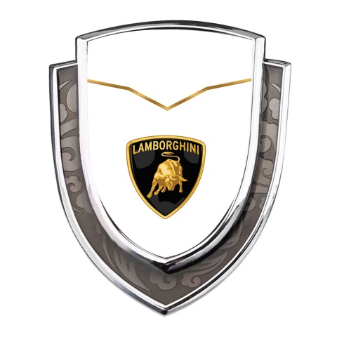 Lamborghini Emblem Badge Self Adhesive Silver White Base Classic Logo Design