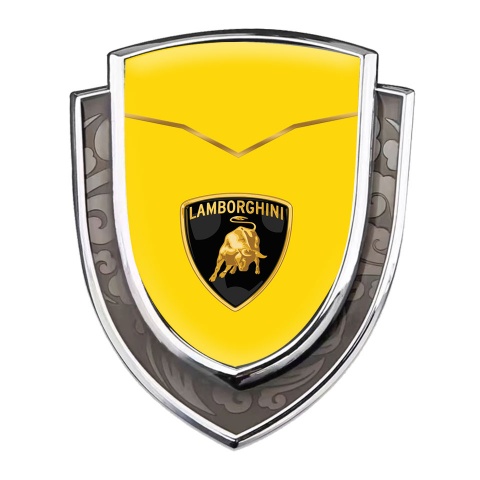 Lamborghini Metal Emblem Self Adhesive Silver Yellow Base Classic Logo Edition