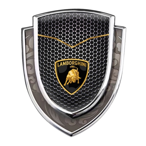 Lamborghini Emblem Trunk Badge Silver Dark Mesh Classic Shield Edition