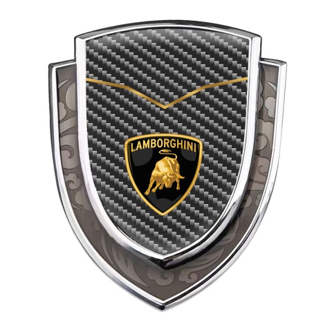 Lamborghini Emblem Badge Silver Dark Carbon Classic Shield Logo Edition