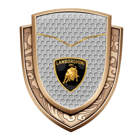 Lamborghini Domed Emblem Gold Grey Hex Classic Shield Logo Design