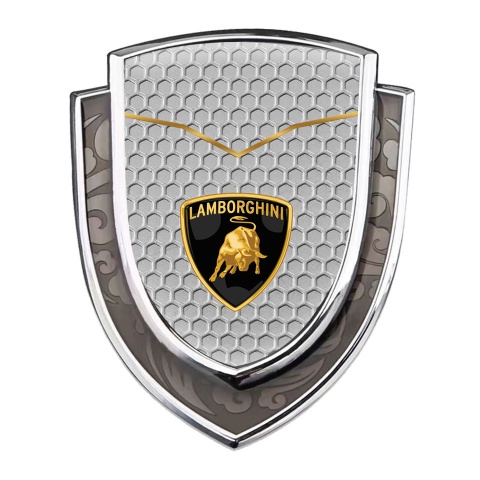 Lamborghini Domed Emblem Silver Grey Hex Classic Shield Logo Design