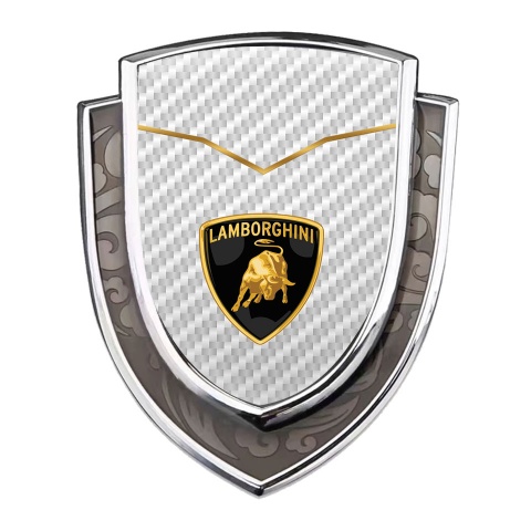 Lamborghini Emblem Ornament Silver White Carbon Classic Bull Logo Design