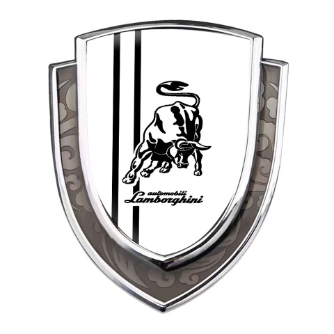 Lamborghini Badge Self Adhesive Silver White Base Black Sport Stripes