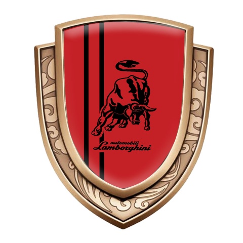 Lamborghini Emblem Badge Self Adhesive Gold Red Base Black Bull Stripes