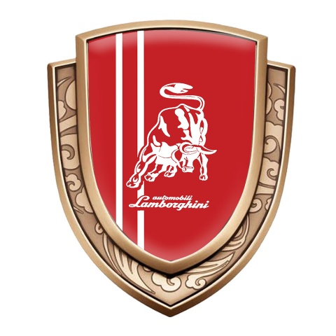 Lamborghini Emblem Fender Badge Gold Red Base White Logo Stripes