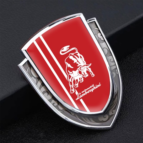 Lamborghini Emblem Fender Badge Silver Red Base White Logo Stripes