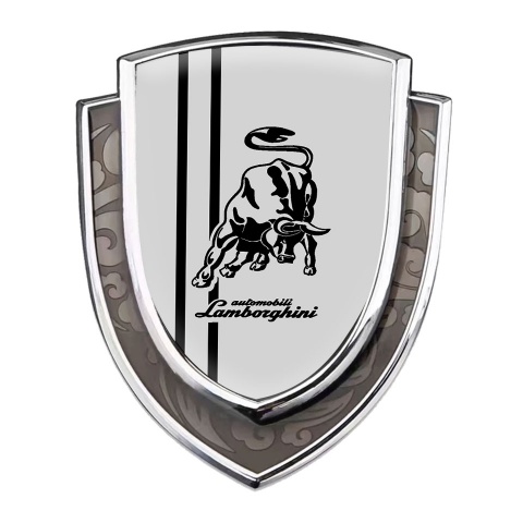 Lamborghini Fender Emblem Badge Silver Grey Base Black Logo Stripes