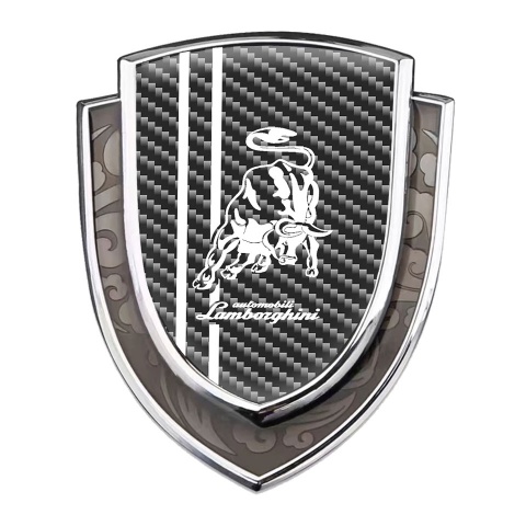 Lamborghini Emblem Trunk Badge Silver Dark Carbon White Stripes Edition