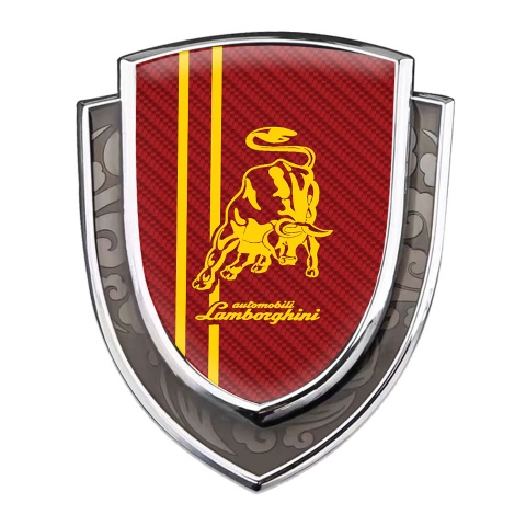 Lamborghini Emblem Ornament Silver Red Carbon Yellow Stripes Classic Logo