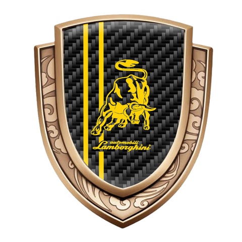 Lamborghini Emblem Badge Gold Black Carbon Yellow Stripes Classic Logo